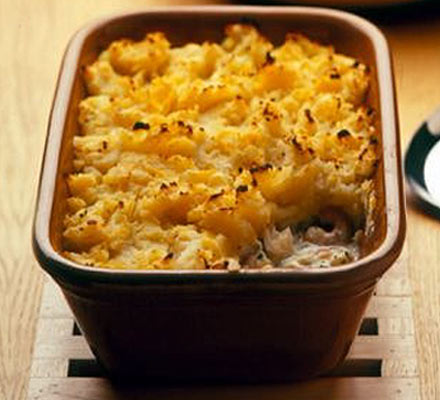 Fish pie with swede & potato topping