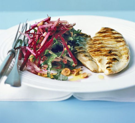 Crunchy beetroot slaw with grilled chicken