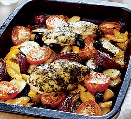 Mediterranean chicken with roasted vegetables