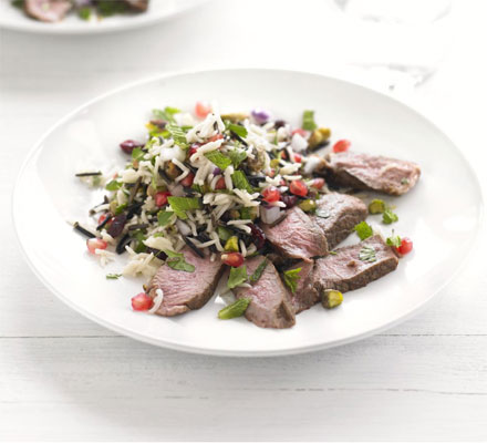 Grilled lamb with wintry rice salad