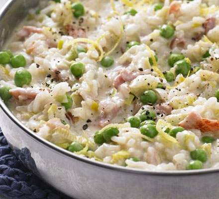 Oven-baked leek & bacon risotto