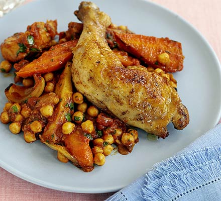 Chicken with roots & chickpeas