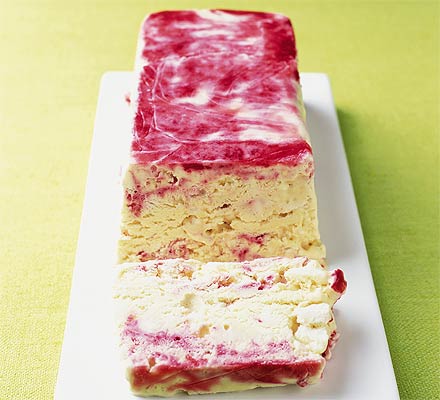 Crunchy raspberry ripple terrine