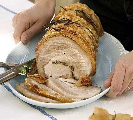 Herb rolled pork loin with crackling