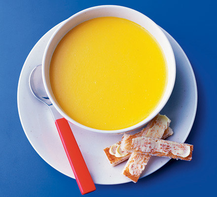 Carrot & cheddar soup with toast soldiers