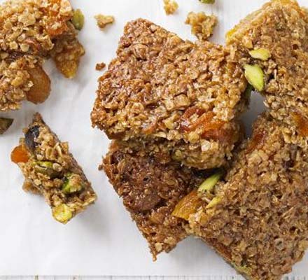 Apricot, honey & pistachio flapjacks