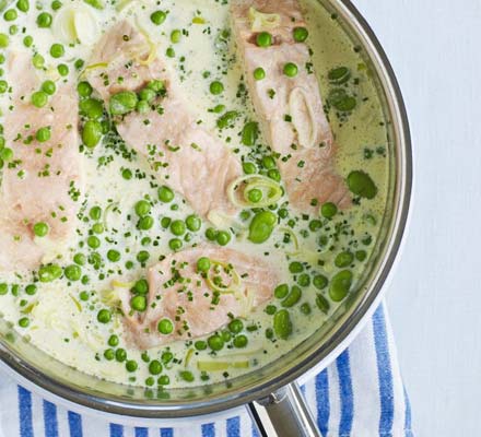 Salmon with greens & crème fraîche