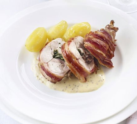 Rabbit with mustard & bacon