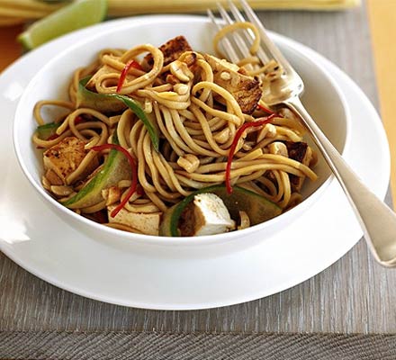 Asian-style tofu & cucumber noodles