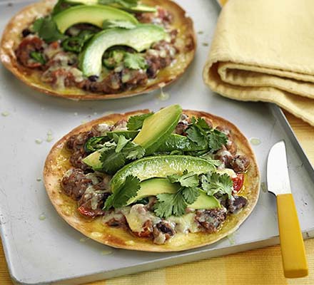 Spicy bean & avocado tostados