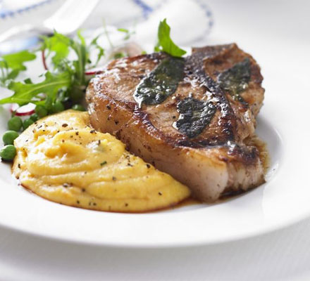 Veal chops with sage & creamy squash polenta