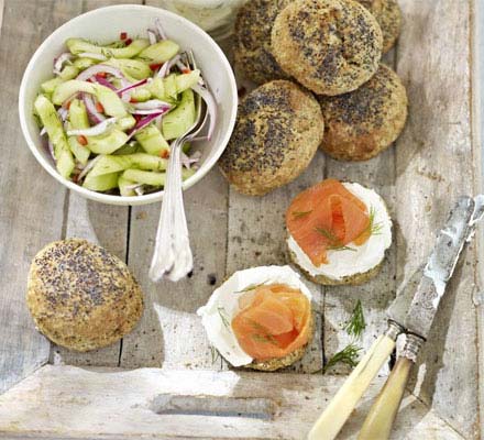 Dill scones with smoked salmon & cucumber relish
