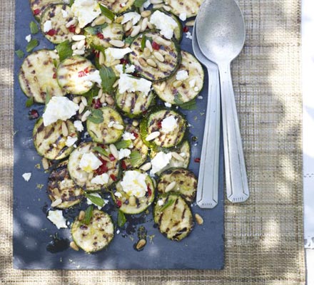 Griddled courgettes with pine nuts & feta