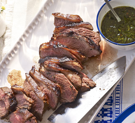 Barbecued lamb with sweet mint dressing