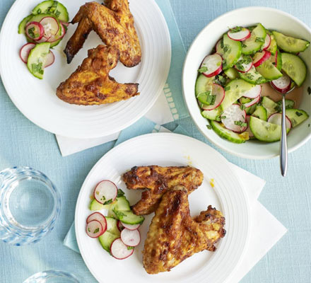 Sweet & spicy wings with summer slaw