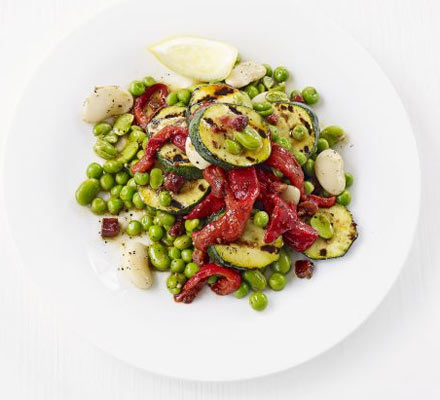 Butter bean, grilled courgette, roast red pepper & chorizo salad