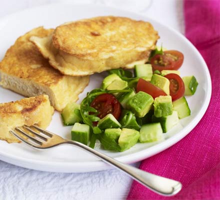 Cheesy eggy bread with chunky salad