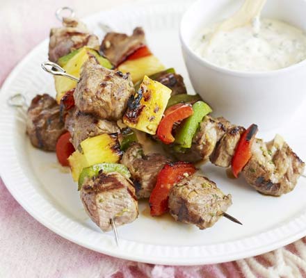 Fruity lamb kebabs with chilli mayo