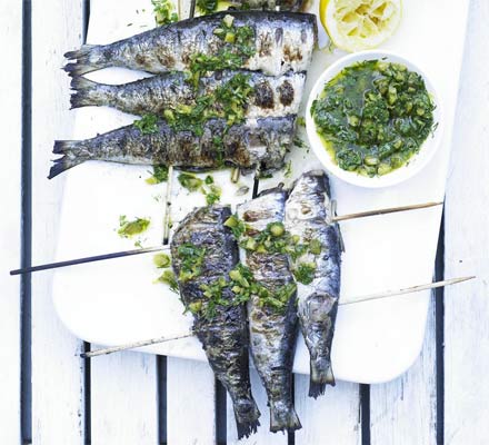 Skewered sardines with tartare dressing