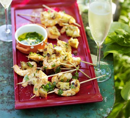 Prawn bruschetta skewers