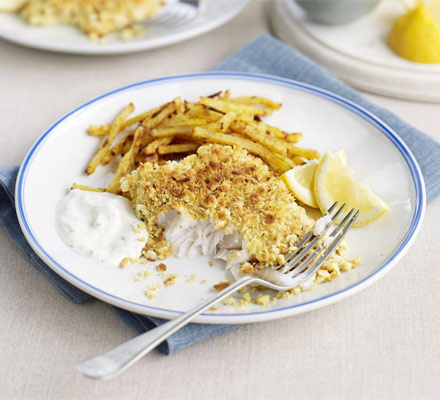 Indian crumbed fish with spicy chips