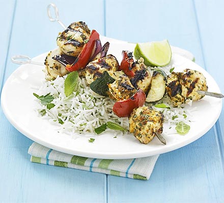 Red curry chicken kebabs