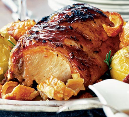 Roast pork with apples, cider vinegar & rosemary