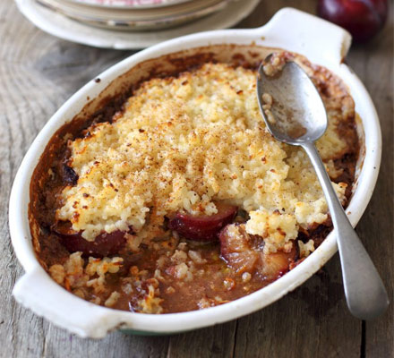 Rice pudding & spiced plum bake