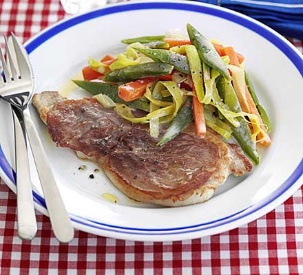 Pork & prosciutto with creamy vegetables