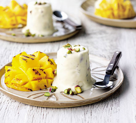 Rosewater & pistachio kulfi with griddled mangoes