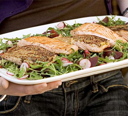 Mustard crust salmon with beetroot & dill