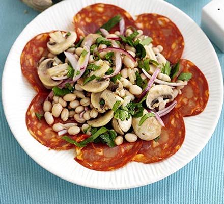 Garlicky bean salad with chorizo