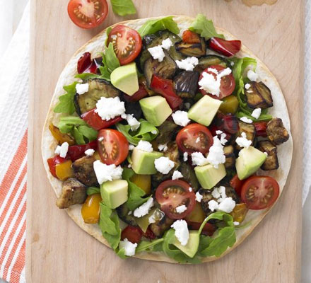 Roasted vegetable & feta tostada