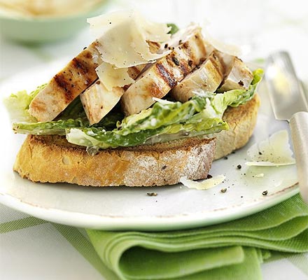Open chicken Caesar sandwich
