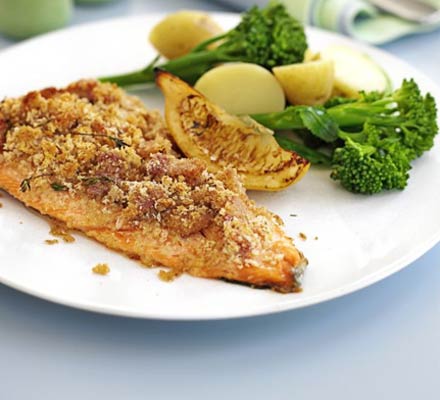 Trout with crisp bacon crust