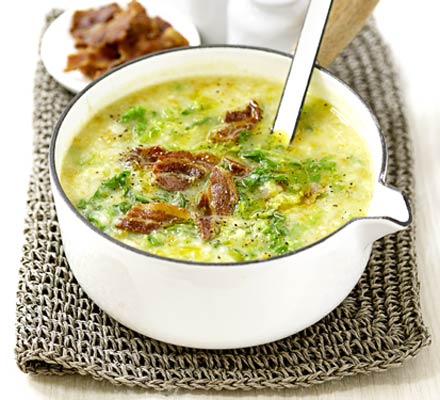 Potato & Savoy cabbage soup with bacon