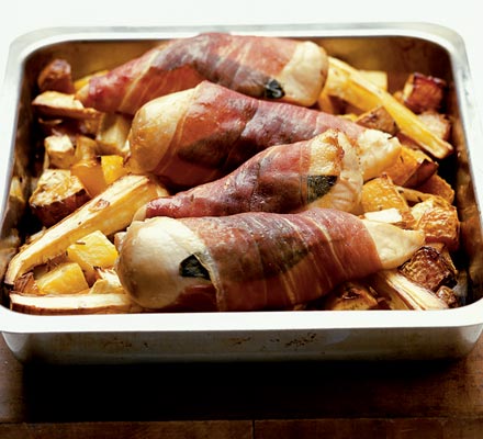 Chicken roasted with winter root vegetables