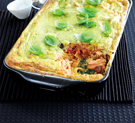 Baked salmon & aubergine cannelloni