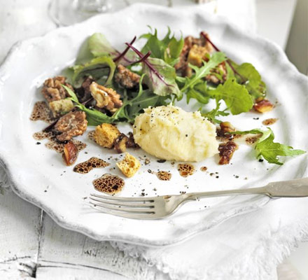 Whipped brie salad with dates & candied walnuts