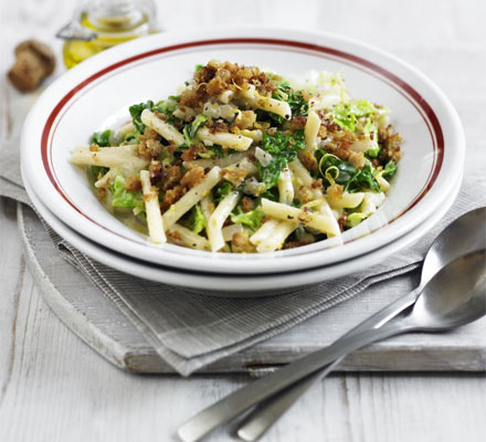 Creamy lemon & cabbage pasta with garlic crumbs