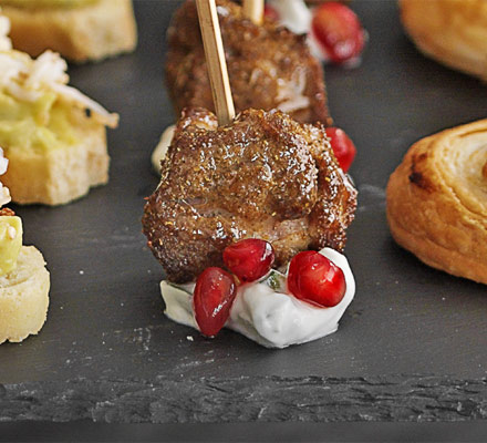 Spiced lamb skewers with pomegranate tzatziki