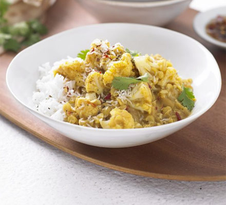 Yellow lentil & coconut curry with cauliflower