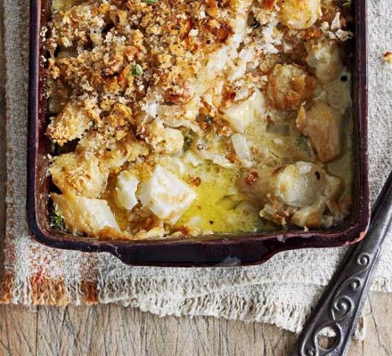 Smoked haddock & Jerusalem artichoke gratin