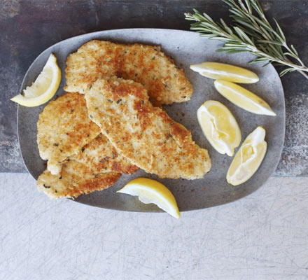 Lemon, Parmesan & pine nut crumbed pork escalopes