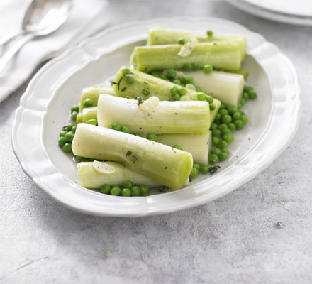 Braised leeks & peas