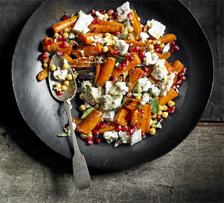 Roasted carrots with goat’s cheese & pomegranate