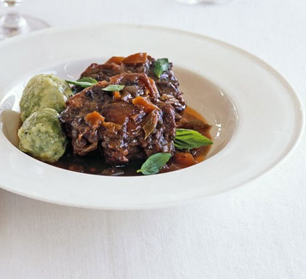 Braised oxtail with basil dumplings