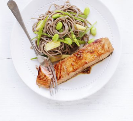 Soy & ginger salmon with soba noodles