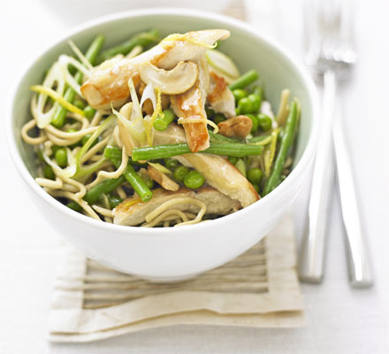 Lemon chicken with spring veg noodles