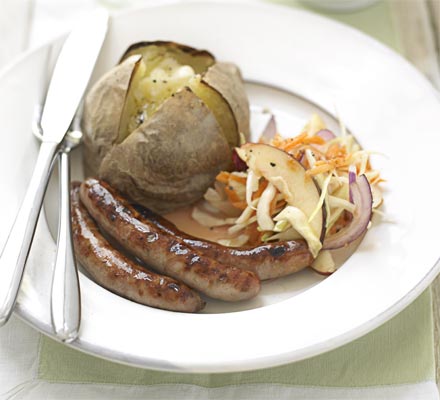 Sausages with fruity coleslaw